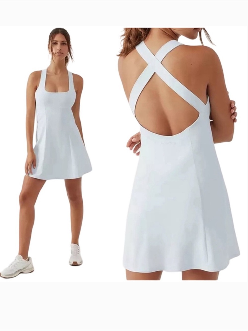 NWT Outdoor Voices cross back dress ice blue built in shorts active tennis sz M